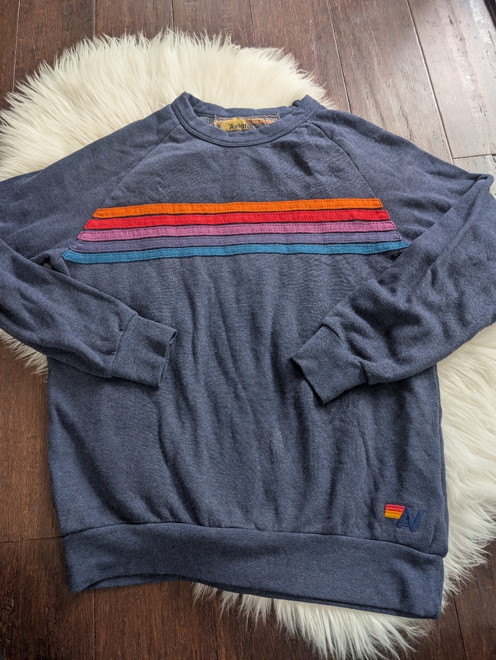 Aviator Nation Navy Blue Stripe Crewneck Sweatshirt S Small